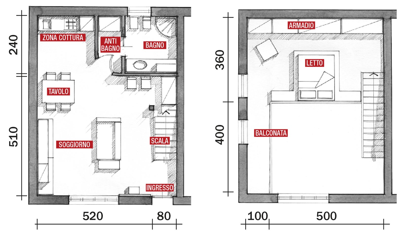 Una casa a doppia altezza con soppalco di 70 mq cose di casa for Disegnare piantina appartamento