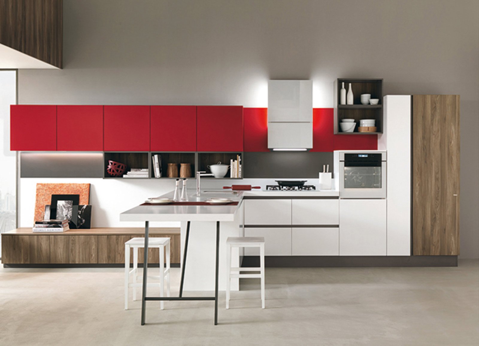 Cucina bianca e verde: cucina ante vetro verde e mdf bianco,piano ...