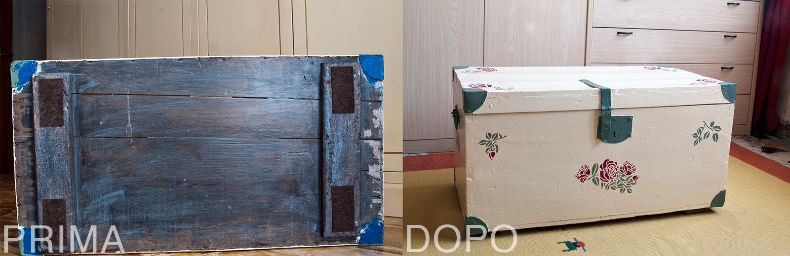 Il baule ridipinto per contenere e arredare cose di casa
