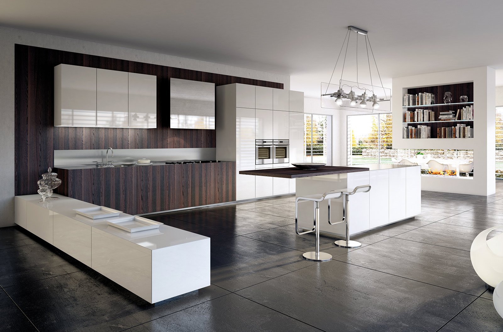 Cucine a isola dimensioni: cucine eleganti in polimerico lucido ...