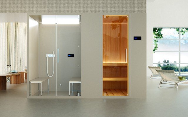 Pasodoble di Glass1989 è una spa “componibile”: le cinque varianti sono integrabili tra loro e vanno dalla semplice doccia accessoriabile con vapore fino a soluzioni complete e multifunzione con hammam integrato, sauna finlandese o vere stanze del vapore. Le dimensioni dei moduli più piccoli partono da L 100 x P 140 cm e L 140 x P 100 cm. Prezzo su richiesta. www.glass1989.it Pasodoble di Glass1989 è una spa “componibile”: le cinque varianti sono integrabili tra loro e vanno dalla semplice doccia accessoriabile con vapore fino a soluzioni complete e multifunzione con hammam integrato, sauna finlandese o vere stanze del vapore. Le dimensioni dei moduli più piccoli partono da L 100 x P 140 cm e L 140 x P 100 cm. Prezzo su richiesta. www.glass1989.it