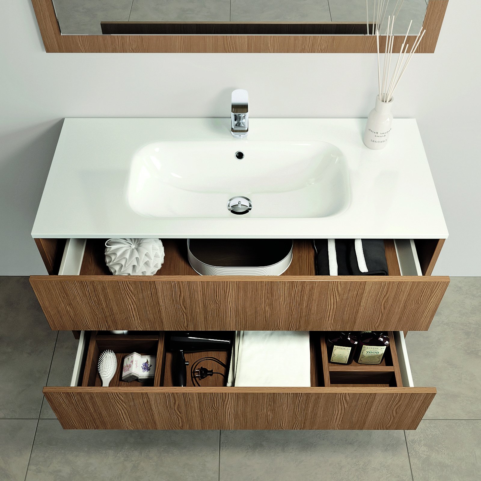Mobili bagno con cassetti. tutto in ordine sotto il lavabo cose ...