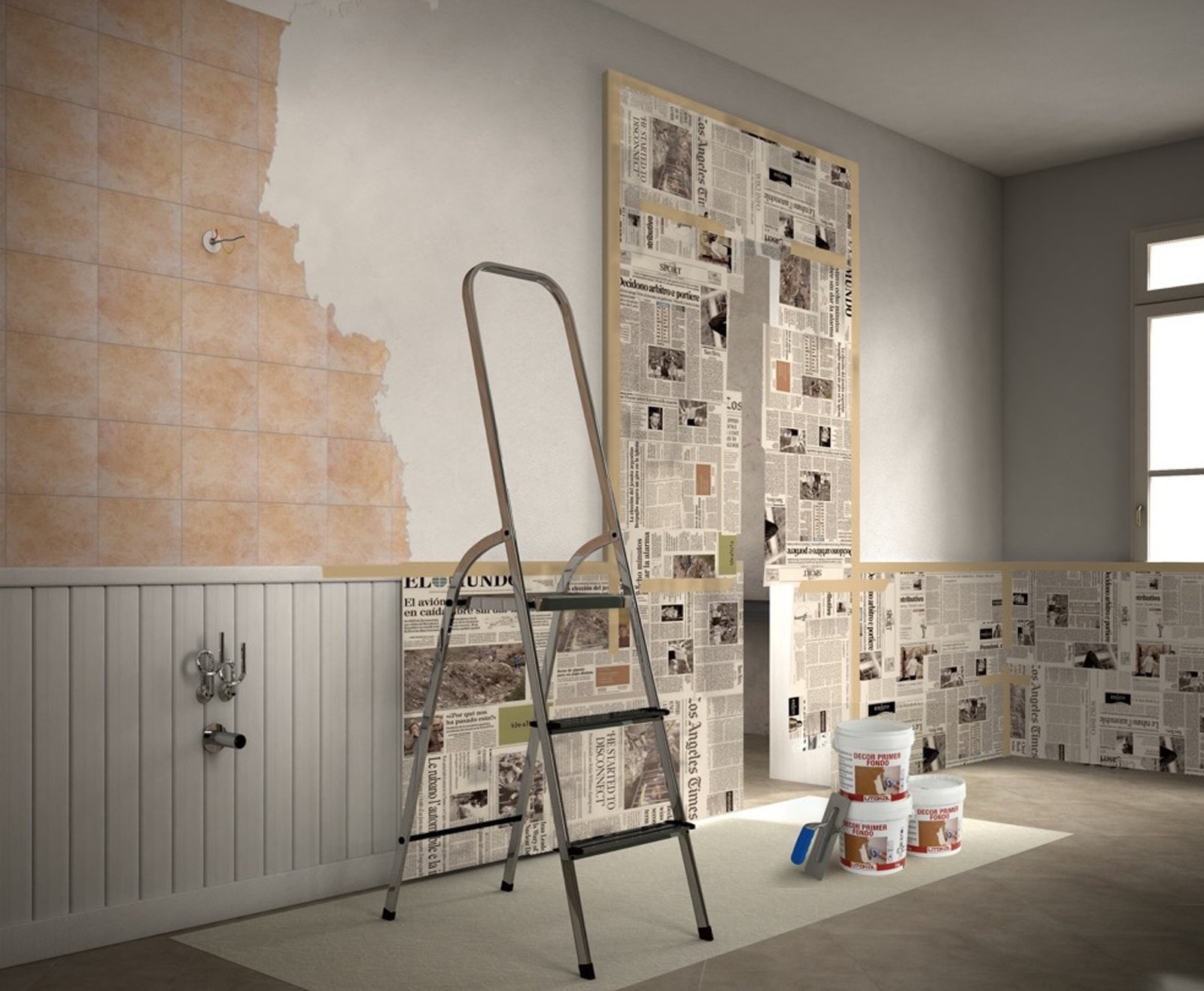 Rinnovare il bagno senza togliere le piastrelle, risparmiando ... Stencil per pareti grandi mattoni