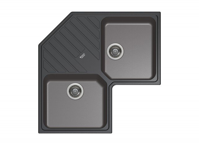 È angolare il lavello SN 83C2 (AN) HA di Hotpoint Ariston a due vasche con gocciolatoio centrale in materiale Diamond color antracite. Misura 90 x 90 cm. Prezzo da rivenditore. www.hotpoint-ariston.it È angolare il lavello SN 83C2 (AN) HA di Hotpoint Ariston a due vasche con gocciolatoio centrale in materiale Diamond color antracite. Misura 90 x 90 cm. Prezzo da rivenditore. www.hotpoint-ariston.it