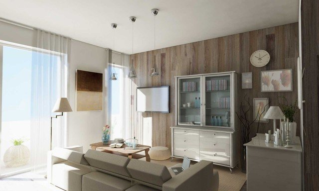 Tutto a parete Non facile da risolvere per via della portafinestra, la parete del salotto è arredata solo nella parte centrale con una credenza provenzale. Soluzione efficace e salvaspazio per lo schermo tv: il fissaggio direttamente al muro. In questa soluzione l’ambiente, pur mantenendo un carattere sobrio risulta confortevole grazie all’inserimento di qualche pezzo dalle forme moderatamente classiche. Le nuance sono neutre e si addicono a spazi di dimensioni contenute. L’insieme è raccoardato dal rivestimento a parete: una moderna boiserie in lastre di gres porcellanato effetto legno. Tutto a parete Non facile da risolvere per via della portafinestra, la parete del salotto è arredata solo nella parte centrale con una credenza provenzale. Soluzione efficace e salvaspazio per lo schermo tv: il fissaggio direttamente al muro. In questa soluzione l’ambiente, pur mantenendo un carattere sobrio risulta confortevole grazie all’inserimento di qualche pezzo dalle forme moderatamente classiche. Le nuance sono neutre e si addicono a spazi di dimensioni contenute. L’insieme è raccoardato dal rivestimento a parete: una moderna boiserie in lastre di gres porcellanato effetto legno.