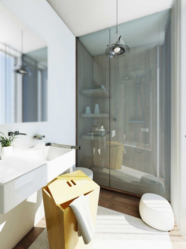 Da 1 a 2 bagni Quello esistente di circa 7 mq è diviso in due. Il bagno nuovo, con accesso diretto dallo studio, concepito come una piccola zona wellness con doccia attrezzata (che sfrutta la larghezza). L’altro, mantiene l’ingresso dal corridoio e resta quello principale e a uso comune; per questo motivo è lasciato grande abbastanza per contenere l’arredo completo. Da 1 a 2 bagni Quello esistente di circa 7 mq è diviso in due. Il bagno nuovo, con accesso diretto dallo studio, concepito come una piccola zona wellness con doccia attrezzata (che sfrutta la larghezza). L’altro, mantiene l’ingresso dal corridoio e resta quello principale e a uso comune; per questo motivo è lasciato grande abbastanza per contenere l’arredo completo.