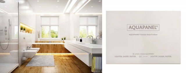 1) La lastra di cemento permette di realizzare volumi e superfici in bagno perché è stabile anche esposta all’umidità. Agile come una in gesso, si posa allo stesso modo. New Aquapanel® Cement Board Indoor di Knauf. www.knauf.it 1) La lastra di cemento permette di realizzare volumi e superfici in bagno perché è stabile anche esposta all’umidità. Agile come una in gesso, si posa allo stesso modo. New Aquapanel® Cement Board Indoor di Knauf. www.knauf.it
