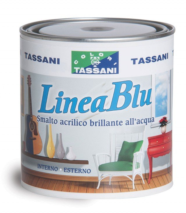 Per diversi supporti, lo smalto acrilico all’acqua Linea Blu di Tassani, nei colori bianco, nero e tinte cartella, in latta da 0,75 litri costa 19,39 euro. Per diversi supporti, lo smalto acrilico all’acqua Linea Blu di Tassani, nei colori bianco, nero e tinte cartella, in latta da 0,75 litri costa 19,39 euro.