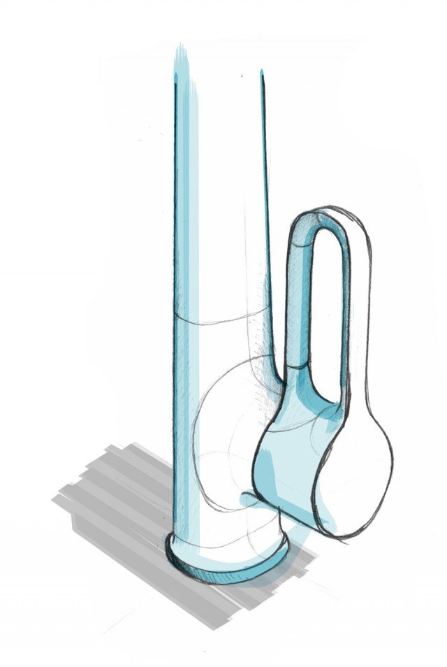 Schizzo del particolare della leva del nuovo miscelatore Skinny della divisione FIMA Kitchen, disegnato da Meneghello e Paolelli Associati, reinterpretazione non convenzionale di una leva “forata”, che si caratterizza per una maggiore ergonomicità, unendo funzionalità di presa a un design elegante e pulito. Schizzo del particolare della leva del nuovo miscelatore Skinny della divisione FIMA Kitchen, disegnato da Meneghello e Paolelli Associati, reinterpretazione non convenzionale di una leva “forata”, che si caratterizza per una maggiore ergonomicità, unendo funzionalità di presa a un design elegante e pulito.