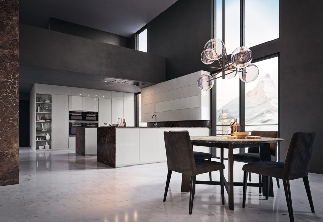 Gold Edition di Febal Casa è una cucina rifinita in modo prezioso: il top in marmo delle strutture centrali si estende fino a coprire i fianchi e riprende perfettamente il tavolo. Gold Edition di Febal Casa è una cucina rifinita in modo prezioso: il top in marmo delle strutture centrali si estende fino a coprire i fianchi e riprende perfettamente il tavolo.