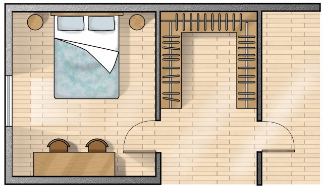 Su tre lati. Calcolando una profondità indicativa dell’attrezzatura di 55-60 cm e 120 cm per muoversi agevolmente in due mantenendo gli spazi ben divisi, la cabina deve avere come minimo i tre lati lunghi 240 cm. Su tre lati. Calcolando una profondità indicativa dell’attrezzatura di 55-60 cm e 120 cm per muoversi agevolmente in due mantenendo gli spazi ben divisi, la cabina deve avere come minimo i tre lati lunghi 240 cm.