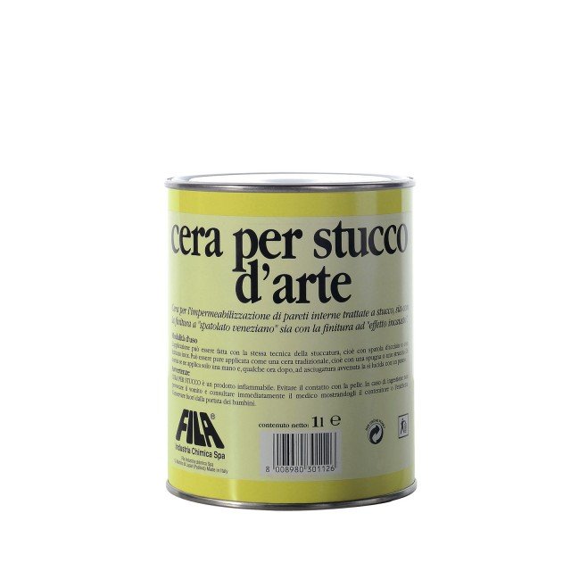 Si stende a spatola la finitura a cera; in latta da 1 litro costa 14,30 euro. Cera per stucco d’arte di Fila Si stende a spatola la finitura a cera; in latta da 1 litro costa 14,30 euro. Cera per stucco d’arte di Fila
