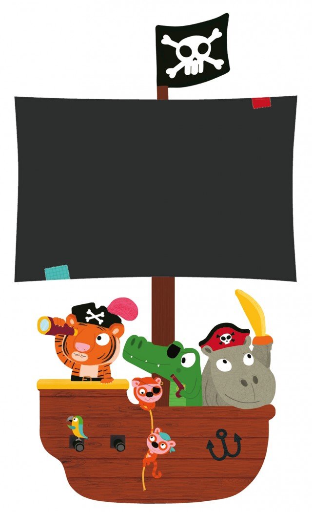 Gli homestickers lavagna sono realizzati in polipropilene resistente all’umidità; la confezione da due fogli per comporre l’intera immagine misura L 25 x H 36 cm e costa 14,90 euro Pirati di Nouvelles Images Gli homestickers lavagna sono realizzati in polipropilene resistente all’umidità; la confezione da due fogli per comporre l’intera immagine misura L 25 x H 36 cm e costa 14,90 euro Pirati di Nouvelles Images