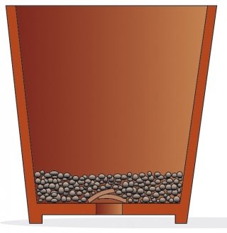 Stendere sul fondo del nuovo vaso alcuni cocci per chiudere il foro di scolo e 3 - 4 cm di argilla espansa Stendere sul fondo del nuovo vaso alcuni cocci per chiudere il foro di scolo e 3 - 4 cm di argilla espansa