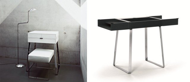Zelos di Christoph Bòninger è uno scrittoio a ribalta con vani laterali e un cassetto. Il piano scrivania è in pelle. Mentre la struttura in legno è laccata lucida nei colori bianco o nero e nella finitura noce. La struttura è in acciaio cromato. Una buona idea che non necessita di molto spazio, con la sua linea elegante può essere inserito in qualsiasi contesto. Aperto è una scrivania a tutti gli effetti mentre chiuso diventa un piccolo tavolino posizionabile ovunque. Misura chiuso L 68 x P46 x H85 cm aperto 120 cm. Prezzo 3200 euro nella versione laccata. www.classicon.com Zelos di Christoph Bòninger è uno scrittoio a ribalta con vani laterali e un cassetto. Il piano scrivania è in pelle. Mentre la struttura in legno è laccata lucida nei colori bianco o nero e nella finitura noce. La struttura è in acciaio cromato. Una buona idea che non necessita di molto spazio, con la sua linea elegante può essere inserito in qualsiasi contesto. Aperto è una scrivania a tutti gli effetti mentre chiuso diventa un piccolo tavolino posizionabile ovunque. Misura chiuso L 68 x P46 x H85 cm aperto 120 cm. Prezzo 3200 euro nella versione laccata. www.classicon.com