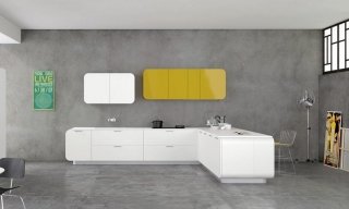 cucina con frontali colorati giallo e bianco con penisola Numerouno di Doimo Cucine cucina con frontali colorati giallo e bianco con penisola Numerouno di Doimo Cucine
