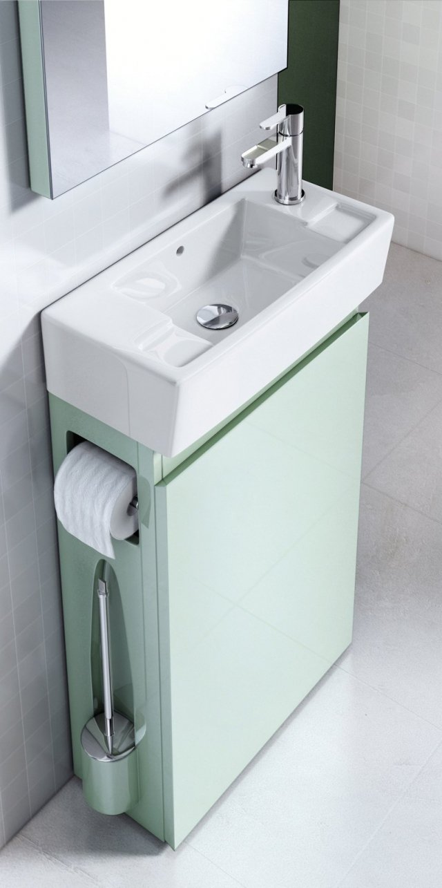 Il mobile sottolavabo ALLinONE di Aquacabinets by Regia in MDF nella finitura acquamarina ha antina reversibile con doppio verso di apertura. È dotato di porta scopino e portarotolo in ottone cromato, disponibili in versione destra o sinistra. Misura L 50 x P 21 x H 77 cm. Prezzo Iva esclusa 351,90 euro. www.regia.it Il mobile sottolavabo ALLinONE di Aquacabinets by Regia in MDF nella finitura acquamarina ha antina reversibile con doppio verso di apertura. È dotato di porta scopino e portarotolo in ottone cromato, disponibili in versione destra o sinistra. Misura L 50 x P 21 x H 77 cm. Prezzo Iva esclusa 351,90 euro. www.regia.it