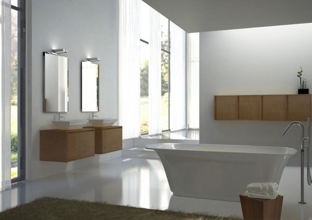 mobile portalavabo sospeso Space Wood di Globo con due cassetti realizzato in multistrato marino mobile portalavabo sospeso Space Wood di Globo con due cassetti realizzato in multistrato marino