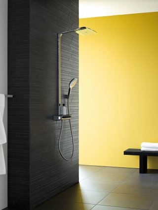 Raindance di Hansgrohe sistema doccia composto di soffione doccia rettangolare Select Showerpipe 360 e doccetta manuale Select 150 Raindance di Hansgrohe sistema doccia composto di soffione doccia rettangolare Select Showerpipe 360 e doccetta manuale Select 150