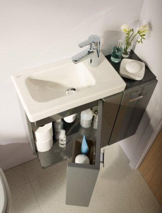 mobile sottolavabo per lavamani con apertura della porta a L Connect space grigio di Ideal Standard mobile sottolavabo per lavamani con apertura della porta a L Connect space grigio di Ideal Standard