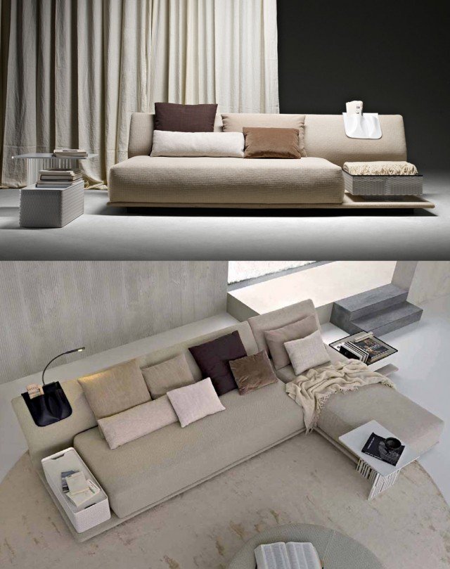 Night&Day è un sistema di sedute tutto improntato sul tema della versatilità inteso come espressione della capacità di interpretare gli spazi. Soluzioni innovative che coniugano comfort, gusto e fantasia.
La schienale reclinabile ha una struttura sottile che può accogliere, oltre ai cuscini in morbida piuma, una serie di accessori (luce, cestone, contenitori, tavolino, bisacce) che consentono di variare la funzionalità di questo prodotto per soddisfare diverse esigenze. I rivestimenti in tessuto o pelle sono completamente sfoderabili. Misure 2 profondità da 102 e 126 cm. Prezzo a partire da euro 3.492 riferito alla composizione base L 248 cm. www.molteni.it Night&Day è un sistema di sedute tutto improntato sul tema della versatilità inteso come espressione della capacità di interpretare gli spazi. Soluzioni innovative che coniugano comfort, gusto e fantasia.
La schienale reclinabile ha una struttura sottile che può accogliere, oltre ai cuscini in morbida piuma, una serie di accessori (luce, cestone, contenitori, tavolino, bisacce) che consentono di variare la funzionalità di questo prodotto per soddisfare diverse esigenze. I rivestimenti in tessuto o pelle sono completamente sfoderabili. Misure 2 profondità da 102 e 126 cm. Prezzo a partire da euro 3.492 riferito alla composizione base L 248 cm. www.molteni.it