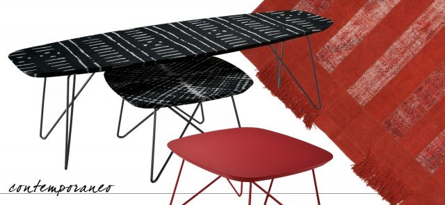 Il tavolino Ink di Zanotta ha le gambe di acciaio laccato e il piano in medium density fiberboard verniciato nello stesso colore o rivestito con un tessuto stampato con tecnica digitale e applicato con la resina. É disponibile in due formati. Il modello verniciato rosso misura L 60 x P 60 x H 35 cm e il prezzo è 610 euro, la versione in tessuto nero misura L 160 x P 60 x H 45 cm e costa 1.525 euro. www.zanotta.it. Remake Red di Sitap è formato da un'alternanza di inserti: alcuni realizzati con vecchi tappeti in lana annodati a mano, altri in canapa tessuta a mano; le frange sono realizzate artigianalmente in pura lana vergine. Misura L 240 x P 160 cm e costa 1.079,32 euro. www.sitap.it Il tavolino Ink di Zanotta ha le gambe di acciaio laccato e il piano in medium density fiberboard verniciato nello stesso colore o rivestito con un tessuto stampato con tecnica digitale e applicato con la resina. É disponibile in due formati. Il modello verniciato rosso misura L 60 x P 60 x H 35 cm e il prezzo è 610 euro, la versione in tessuto nero misura L 160 x P 60 x H 45 cm e costa 1.525 euro. www.zanotta.it. Remake Red di Sitap è formato da un'alternanza di inserti: alcuni realizzati con vecchi tappeti in lana annodati a mano, altri in canapa tessuta a mano; le frange sono realizzate artigianalmente in pura lana vergine. Misura L 240 x P 160 cm e costa 1.079,32 euro. www.sitap.it