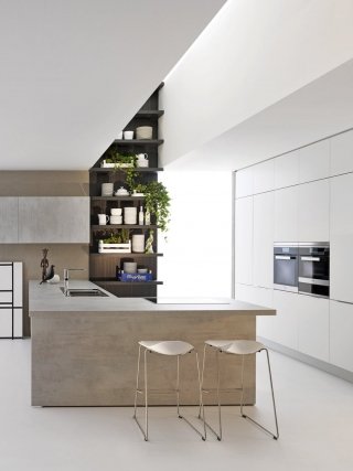 cucina con isola in melaminico finitura cemento Dada InDada cucina con isola in melaminico finitura cemento Dada InDada