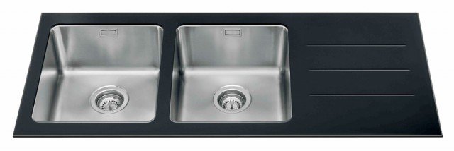 lavello cucina con due vasche in acciaio LIG 116 2 di Nardi in cristallo temperato nero lavello cucina con due vasche in acciaio LIG 116 2 di Nardi in cristallo temperato nero
