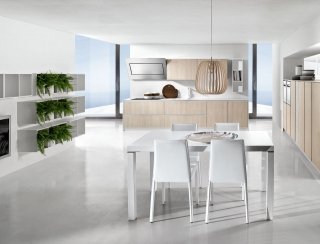 cucina Petra di Arredo 3 con ante in laminato finitura tranché nella versione sabbia e sistema a gola bianca cucina Petra di Arredo 3 con ante in laminato finitura tranché nella versione sabbia e sistema a gola bianca