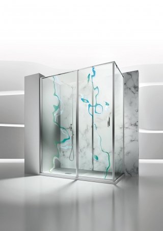 box doccia Collez. In-Out decoro Rivoli d’Acqua di VismaraVetro box doccia Collez. In-Out decoro Rivoli d’Acqua di VismaraVetro
