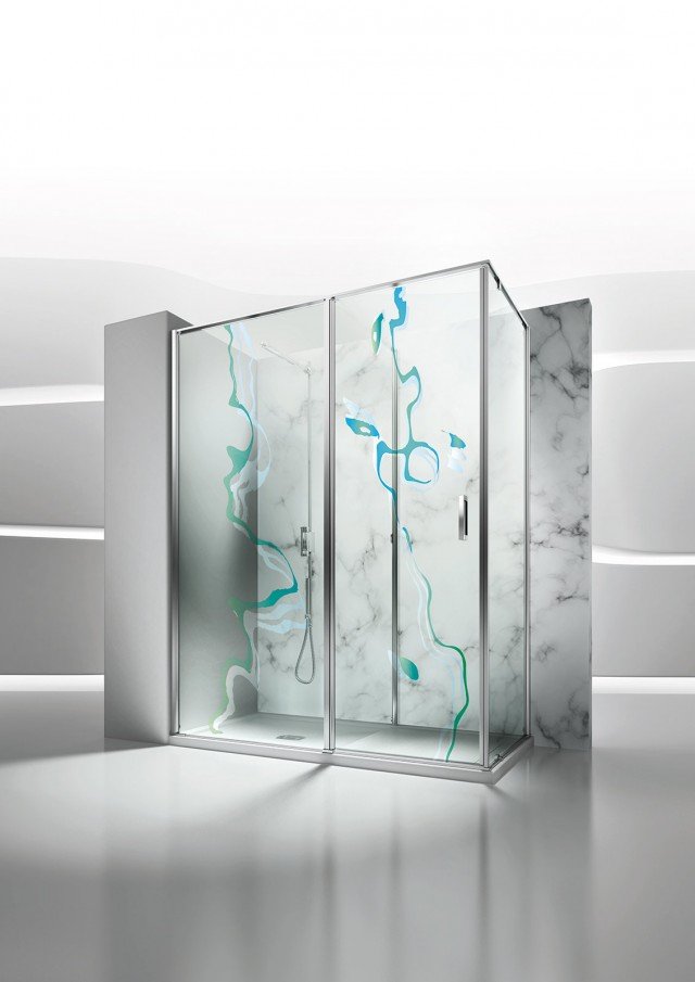 box doccia Collez. In-Out decoro Rivoli d’Acqua di VismaraVetro box doccia Collez. In-Out decoro Rivoli d’Acqua di VismaraVetro