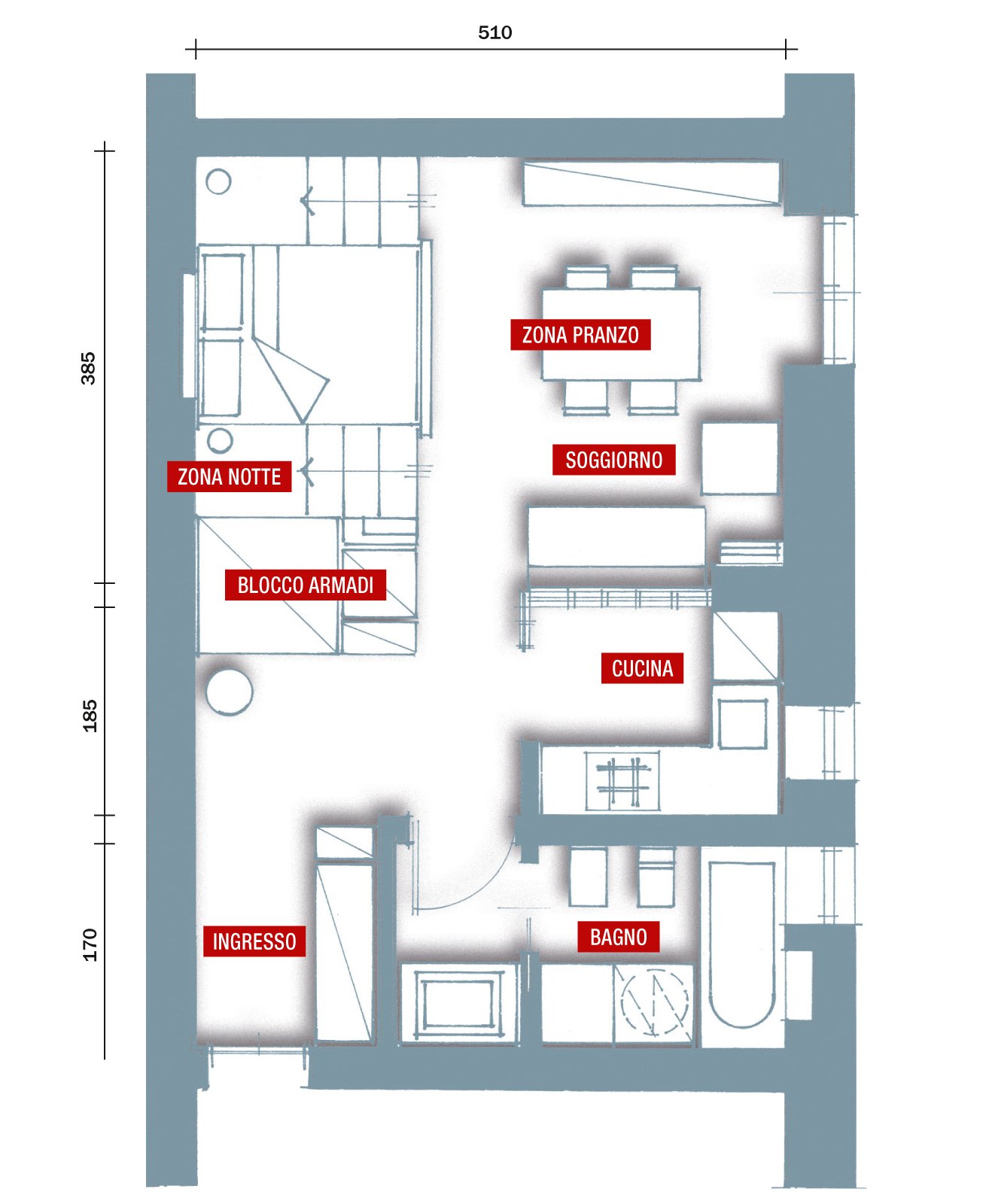 Una casa di 40 mq: monolocale con cucina separata cose di casa Progetto casa 40 mq