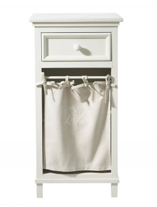 comodino Manosque di Maisons du Monde in abete con tendina ricamata in cotone e cassetto comodino Manosque di Maisons du Monde in abete con tendina ricamata in cotone e cassetto