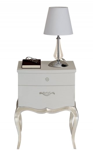 comodino Gladiolo di Le Fablier in Mdf con due cassetti e gambe in foglia argentata comodino Gladiolo di Le Fablier in Mdf con due cassetti e gambe in foglia argentata