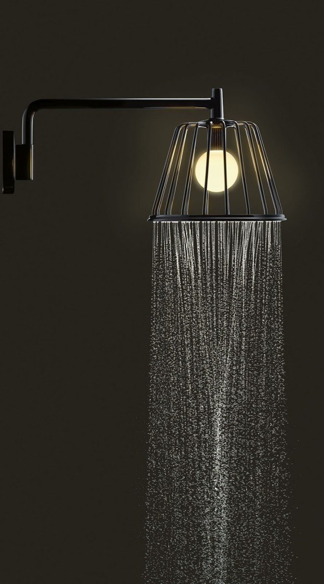 L’acqua scende da 6 cannule nel soffione doccia Axor LampShower di Axor_Hansgrohe dotato di getto a pioggia Rain e nel quale è montata una lampadina LED da 5 W. I due condotti separati per acqua ed elettricità sono certificati. Con una portata di 12 l/m, è disponibile anche nella versione a soffitto. Misura L 27,5 x H 22,9 cm. Il braccio doccia è lungo 38 cm. Prezzo su preventivo. www.hansgrohe.it L’acqua scende da 6 cannule nel soffione doccia Axor LampShower di Axor_Hansgrohe dotato di getto a pioggia Rain e nel quale è montata una lampadina LED da 5 W. I due condotti separati per acqua ed elettricità sono certificati. Con una portata di 12 l/m, è disponibile anche nella versione a soffitto. Misura L 27,5 x H 22,9 cm. Il braccio doccia è lungo 38 cm. Prezzo su preventivo. www.hansgrohe.it
