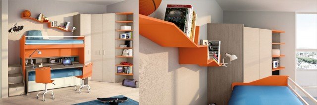 Ha un’ampia cabina armadio, 2 letti multifunzione e una scrivania decisamente spaziosa e comoda la composizione Pinocchio e Geppetto, Collezione Fiaba di Faer Ambienti by Gruppo Lube. Il letto superiore è dotato di un pratico sistema di scorrimento che permette di ridurre maggiormente l’ingombro nella parte alta della struttura lasciando ampio spazio alla scrivania a scomparsa. La composizione misura L 430 x P 170 x H 258 cm. Prezzo armadio angolo corner con terminale 1.522 euro, divano con cassettoni 774 euro, mensola eclisse 122 euro . www.faer.it/it Ha un’ampia cabina armadio, 2 letti multifunzione e una scrivania decisamente spaziosa e comoda la composizione Pinocchio e Geppetto, Collezione Fiaba di Faer Ambienti by Gruppo Lube. Il letto superiore è dotato di un pratico sistema di scorrimento che permette di ridurre maggiormente l’ingombro nella parte alta della struttura lasciando ampio spazio alla scrivania a scomparsa. La composizione misura L 430 x P 170 x H 258 cm. Prezzo armadio angolo corner con terminale 1.522 euro, divano con cassettoni 774 euro, mensola eclisse 122 euro . www.faer.it/it
