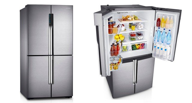 Il frigorifero 4Porte T9000 di Samsung offre circa 900 litri di capacità. Dispone nella parte superiore di un ampio vano frigorifero mentre quella inferiore è caratterizzata da due colonne freezer, di cui una può essere trasformata in frigorifero per una massima flessibilità. In classe A++, è dotato inoltre di due compressori Digital Inverter ultrasilenziosi e di tre circuiti di raffreddamento indipendenti e di sistema Cool Select Plus che offre quattro livelli di temperatura pre-impostati, gestibili direttamente dal display. Misura L 90,8 x P 93,9 x H 185 cm. Costa 3.499 euro. www.samsung.it Il frigorifero 4Porte T9000 di Samsung offre circa 900 litri di capacità. Dispone nella parte superiore di un ampio vano frigorifero mentre quella inferiore è caratterizzata da due colonne freezer, di cui una può essere trasformata in frigorifero per una massima flessibilità. In classe A++, è dotato inoltre di due compressori Digital Inverter ultrasilenziosi e di tre circuiti di raffreddamento indipendenti e di sistema Cool Select Plus che offre quattro livelli di temperatura pre-impostati, gestibili direttamente dal display. Misura L 90,8 x P 93,9 x H 185 cm. Costa 3.499 euro. www.samsung.it