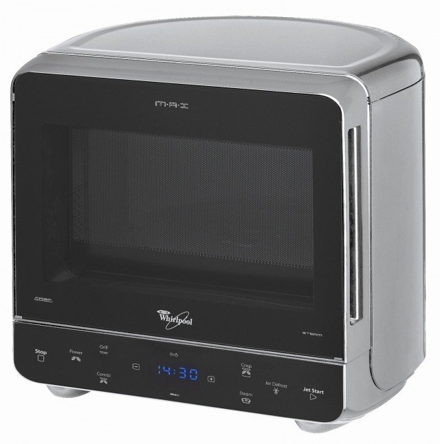 Il microonde Max di Whirlpool ha forma arrotondata per essere facilmente posizionato anche negli angoli. Compatto fuori e spazioso dentro, ha piatto girevole di 28 cm di diametro, pannello di comandi touch screen con un display a led blu e porta piatta, che permette di monitorare comodamente la cottura e garantire una pulizia più efficace. Misura L 32x P 38 x H 39 cm. Prezzo 219 euro. www.whirlpool.it Il microonde Max di Whirlpool ha forma arrotondata per essere facilmente posizionato anche negli angoli. Compatto fuori e spazioso dentro, ha piatto girevole di 28 cm di diametro, pannello di comandi touch screen con un display a led blu e porta piatta, che permette di monitorare comodamente la cottura e garantire una pulizia più efficace. Misura L 32x P 38 x H 39 cm. Prezzo 219 euro. www.whirlpool.it