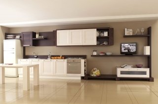 Cucina Aqua di Aran realizzato in pino giallo laccato a poro aperto Cucina Aqua di Aran realizzato in pino giallo laccato a poro aperto