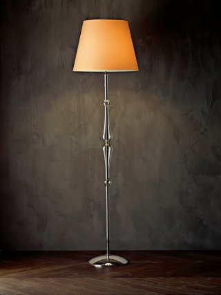 lampada Miss di Le Fablier in metallo cromato e pirex trasparente con paralume in tessuto lampada Miss di Le Fablier in metallo cromato e pirex trasparente con paralume in tessuto