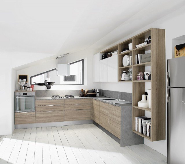 La cucina ad angolo abbina la finitura laccato bianco burro lucido al nobilitato effetto legno. Una base da L 60 x P 60 x H 90,4 cm, con maniglia UP, costa 181 euro tart-Time UP di Veneta Cucine. www.venetacucine.it La cucina ad angolo abbina la finitura laccato bianco burro lucido al nobilitato effetto legno. Una base da L 60 x P 60 x H 90,4 cm, con maniglia UP, costa 181 euro tart-Time UP di Veneta Cucine. www.venetacucine.it