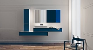 composizione blu bagno Collezione InsideOut di Teuco in legno laccato con top, fianchi e lavabo in Duralight® composizione blu bagno Collezione InsideOut di Teuco in legno laccato con top, fianchi e lavabo in Duralight®