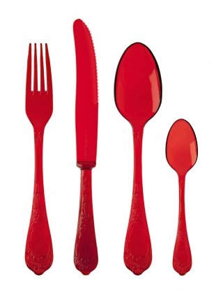 posate in resina termoplastica rossa DeLuxe di Pandora Design posate in resina termoplastica rossa DeLuxe di Pandora Design