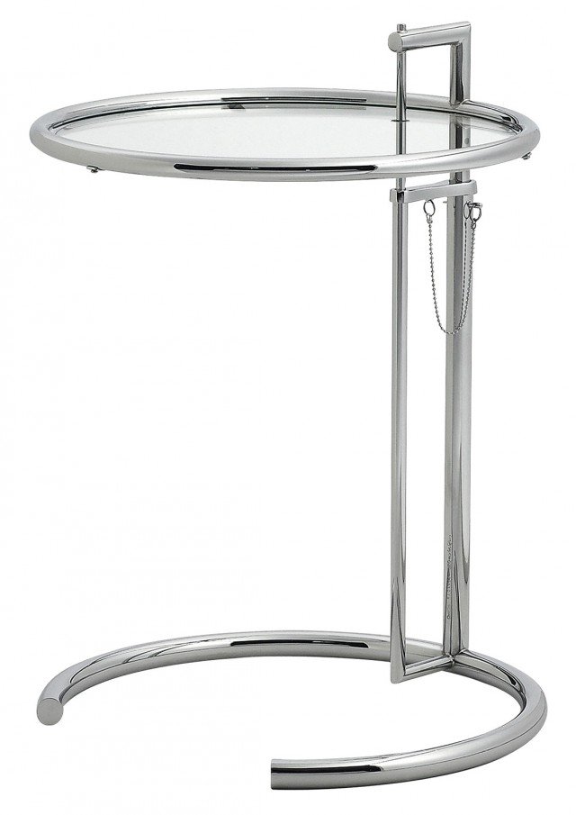 Riproposto come classico del Design da circa 40 anni, il tavolino E 1027 di ClassiCon è regolabile in altezza, pratico ed adatto agli ambienti moderni. Fa parte della collezione permanente del Museo d'Arte Moderna di New York. Realizzato in vetro e acciaio cromato misura Ø 51 x H min 62-max 101 cm. Prezzo 740 euro. www.classicon.com Riproposto come classico del Design da circa 40 anni, il tavolino E 1027 di ClassiCon è regolabile in altezza, pratico ed adatto agli ambienti moderni. Fa parte della collezione permanente del Museo d'Arte Moderna di New York. Realizzato in vetro e acciaio cromato misura Ø 51 x H min 62-max 101 cm. Prezzo 740 euro. www.classicon.com