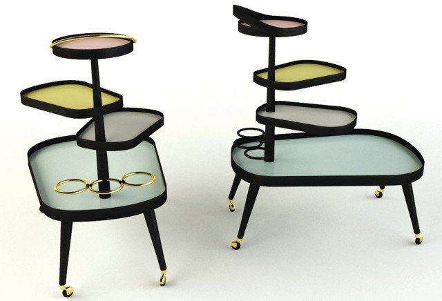 Si ispira agli Anni Cinquanta il carrello portavivande su ruote Sushi Kart di Colè: i profili sono in faggio tinto nero in contrasto con i piani in vetro retro laccato in quattro colori pastello. È impreziosito da dettagli in ottone dorato. www.coleitalia.it Si ispira agli Anni Cinquanta il carrello portavivande su ruote Sushi Kart di Colè: i profili sono in faggio tinto nero in contrasto con i piani in vetro retro laccato in quattro colori pastello. È impreziosito da dettagli in ottone dorato. www.coleitalia.it