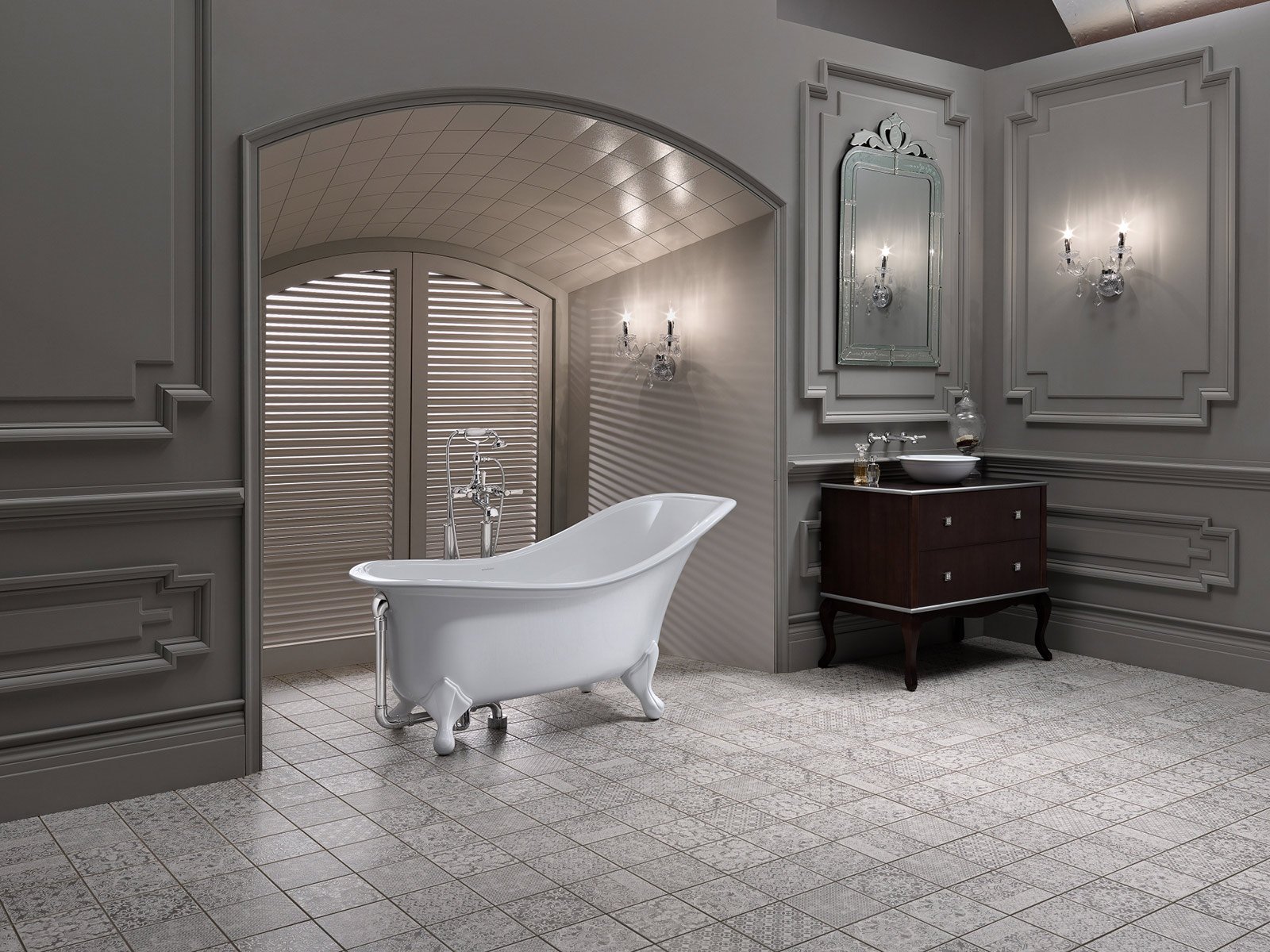 Si ispira al periodo vittoriano la vasca da bagno freestanding della collezione Drayton di Victoria + Albert dal bordo elegante e piedi forti, ma slanciati. Dotata di un’ampia zona retrostante che supporta bene le spalle e il capo, è realizzata in Quarrycast ®, un materiale composto di un pezzo unico di roccia vulcanica e resina dalla finitura liscia e facile da pulire. Misura L 170 x P 84 x H 85 cm. Prezzo su richiesta. http://vandabaths.com/it/
