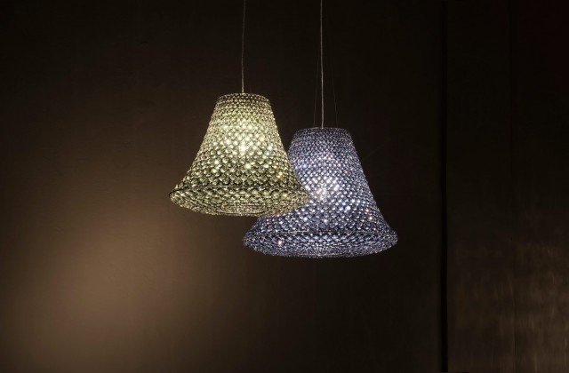 lampade a sospensione Viet 52 e Viet 65 di Lolli e Memmoli in cristallo e metallo nichelato lampade a sospensione Viet 52 e Viet 65 di Lolli e Memmoli in cristallo e metallo nichelato