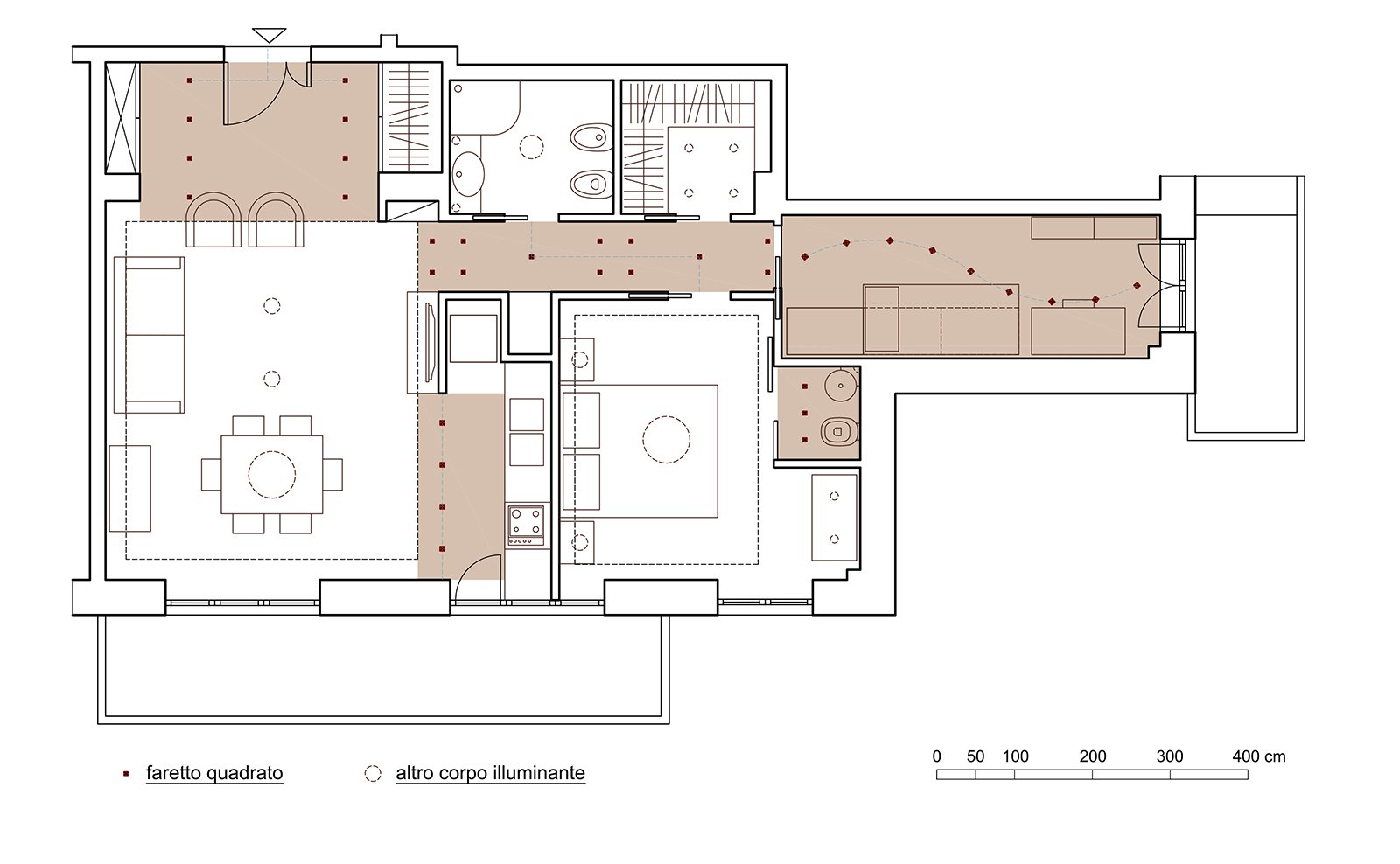 Gli ambienti della casa dove sono stati inseriti faretti a incasso Gli ambienti della casa dove sono stati inseriti faretti a incasso