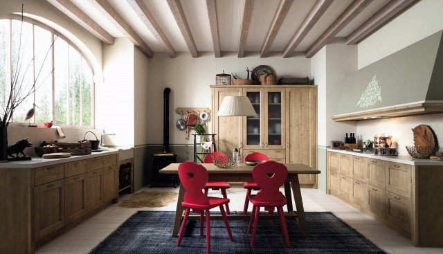 Atmosfera da fiaba per Tabià di Scandola, la cucina in legno massello di abete con una raffinata finitura malto. È dominata dalla grande cappa che sovrasta per tutta la lunghezza le basi; è presente una grande madia ad armadio, che cela la dispensa e il frigorifero, dotata di vetrina e cassettiera. Il top in pietra bianca Sant’Anna e le sedie rosso fragola creano un piacevole contrasto con la superficie in legno. Una base con due cestoni misura L 60 x P 58,6 x H 72 cm, prezzo 766,16 euro. www.scandolamobili.it Atmosfera da fiaba per Tabià di Scandola, la cucina in legno massello di abete con una raffinata finitura malto. È dominata dalla grande cappa che sovrasta per tutta la lunghezza le basi; è presente una grande madia ad armadio, che cela la dispensa e il frigorifero, dotata di vetrina e cassettiera. Il top in pietra bianca Sant’Anna e le sedie rosso fragola creano un piacevole contrasto con la superficie in legno. Una base con due cestoni misura L 60 x P 58,6 x H 72 cm, prezzo 766,16 euro. www.scandolamobili.it