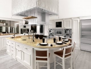 cucina in legno con finitura laccata bianco gesso opaco Marmolà di Brummel Cucine cucina in legno con finitura laccata bianco gesso opaco Marmolà di Brummel Cucine
